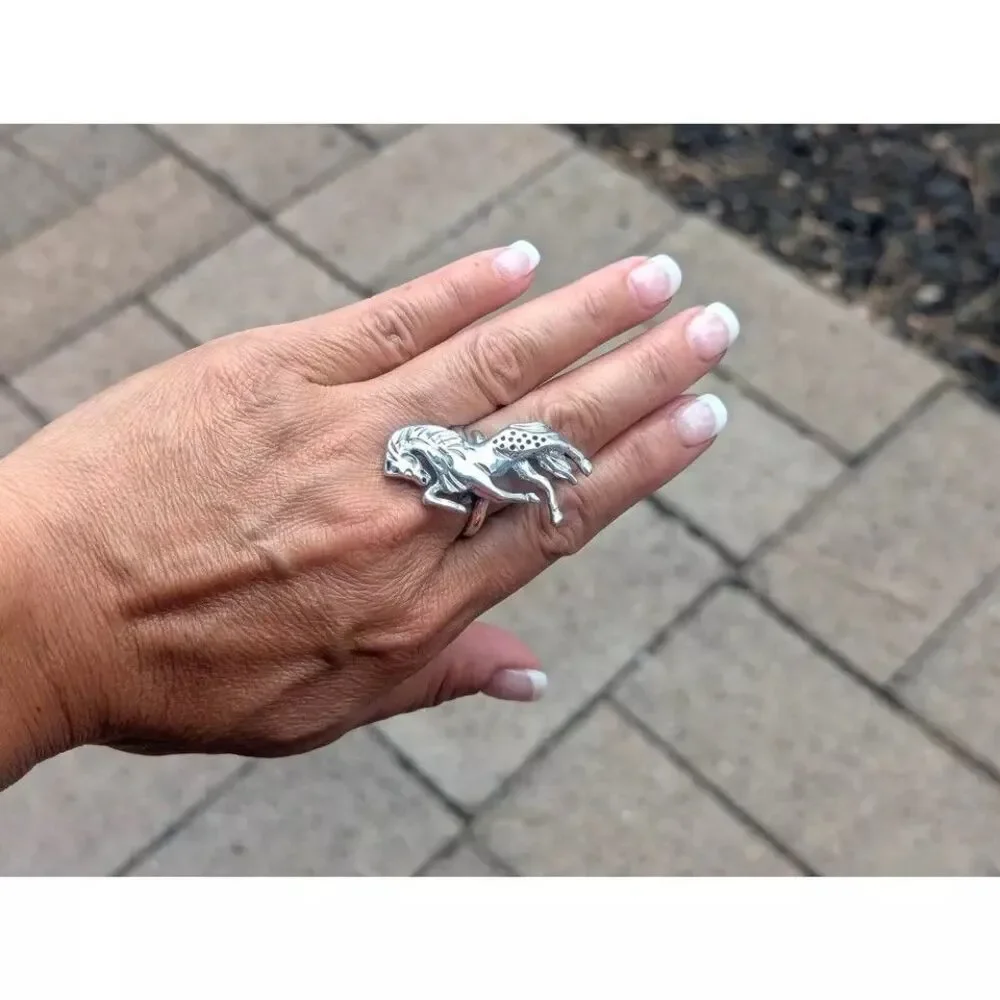 Navajo Sterling Silver Horse‎ Bypass Band Ring Native American Jewelry Sz 12US**
